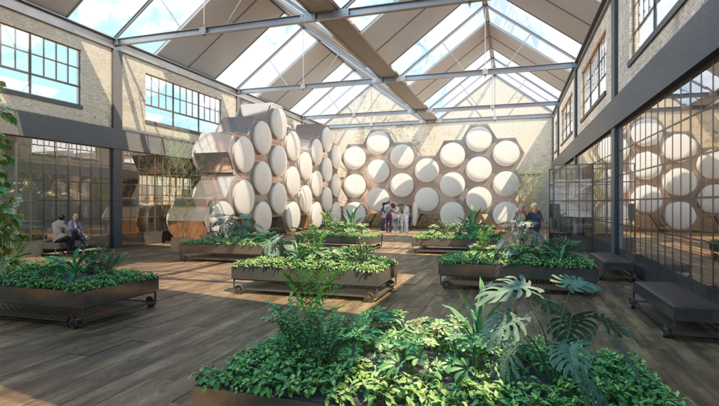 Rendering of Recompose (human composting) facility.