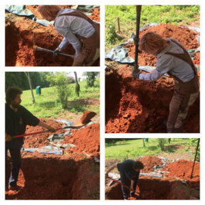 Collage of Cassie and Anthony digging a grave