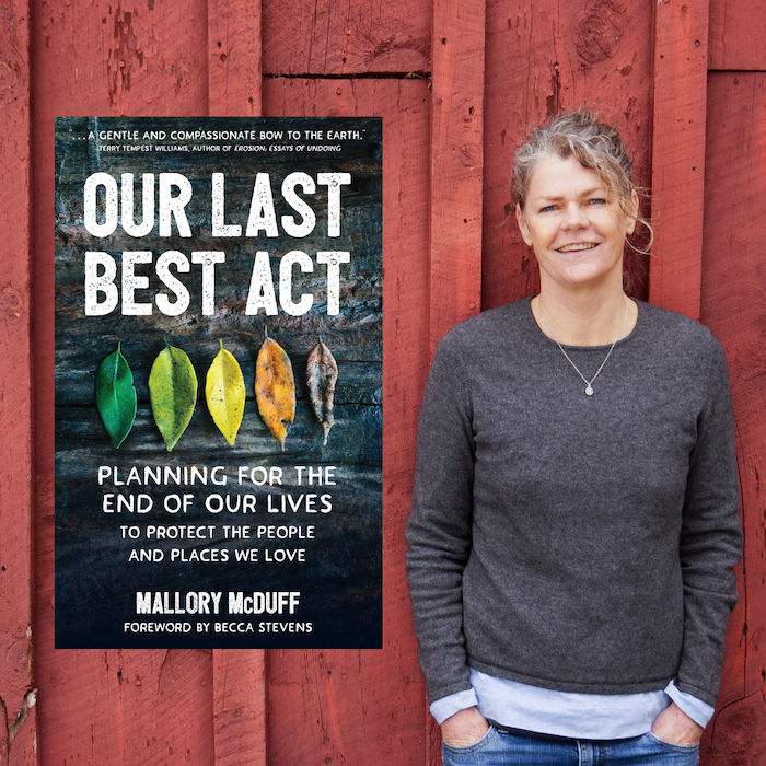 Mallory McDuff next to her book 'Our Last Best Act'